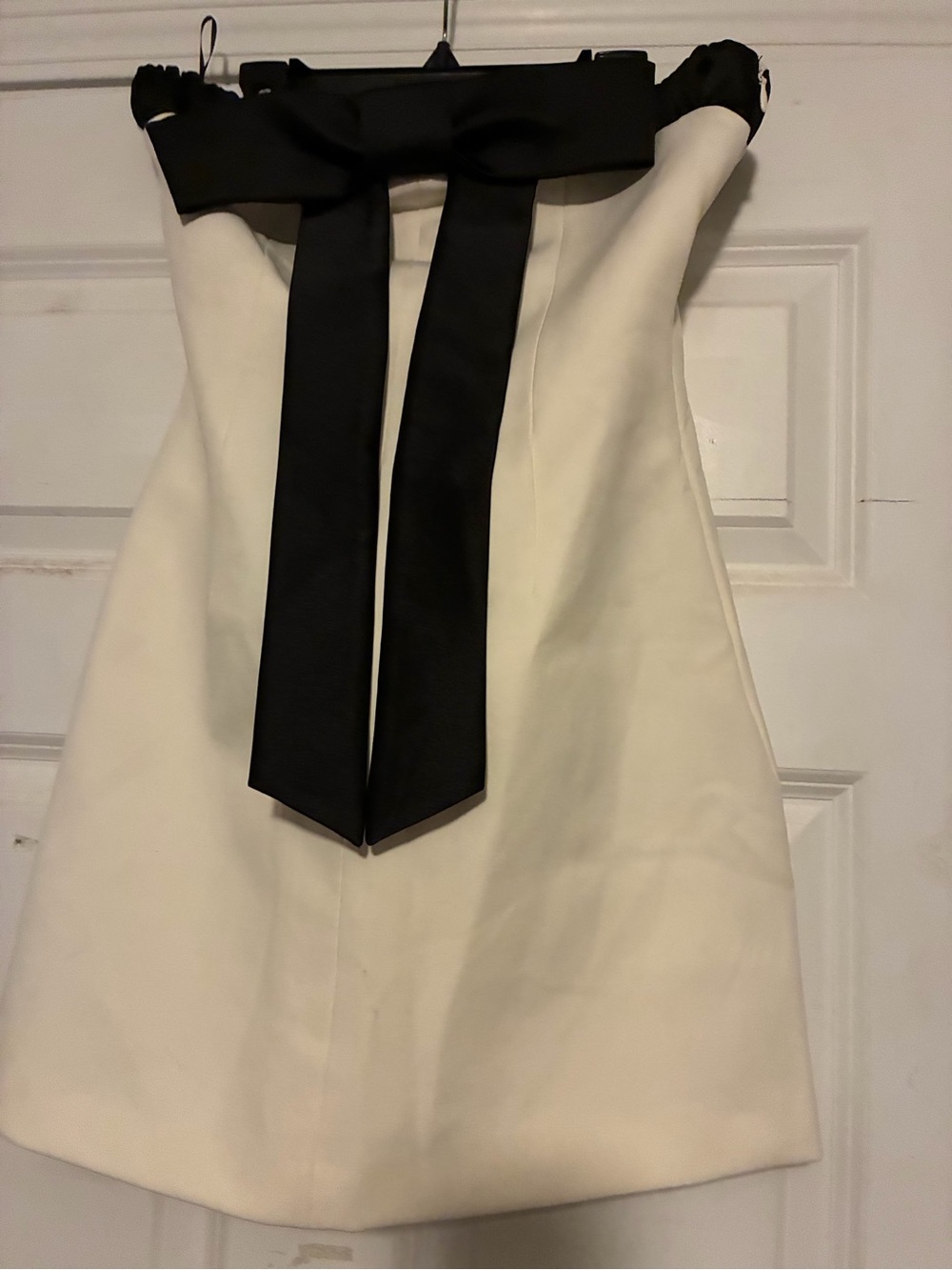 Zara White Strapless Dress with Black Tie Detail
